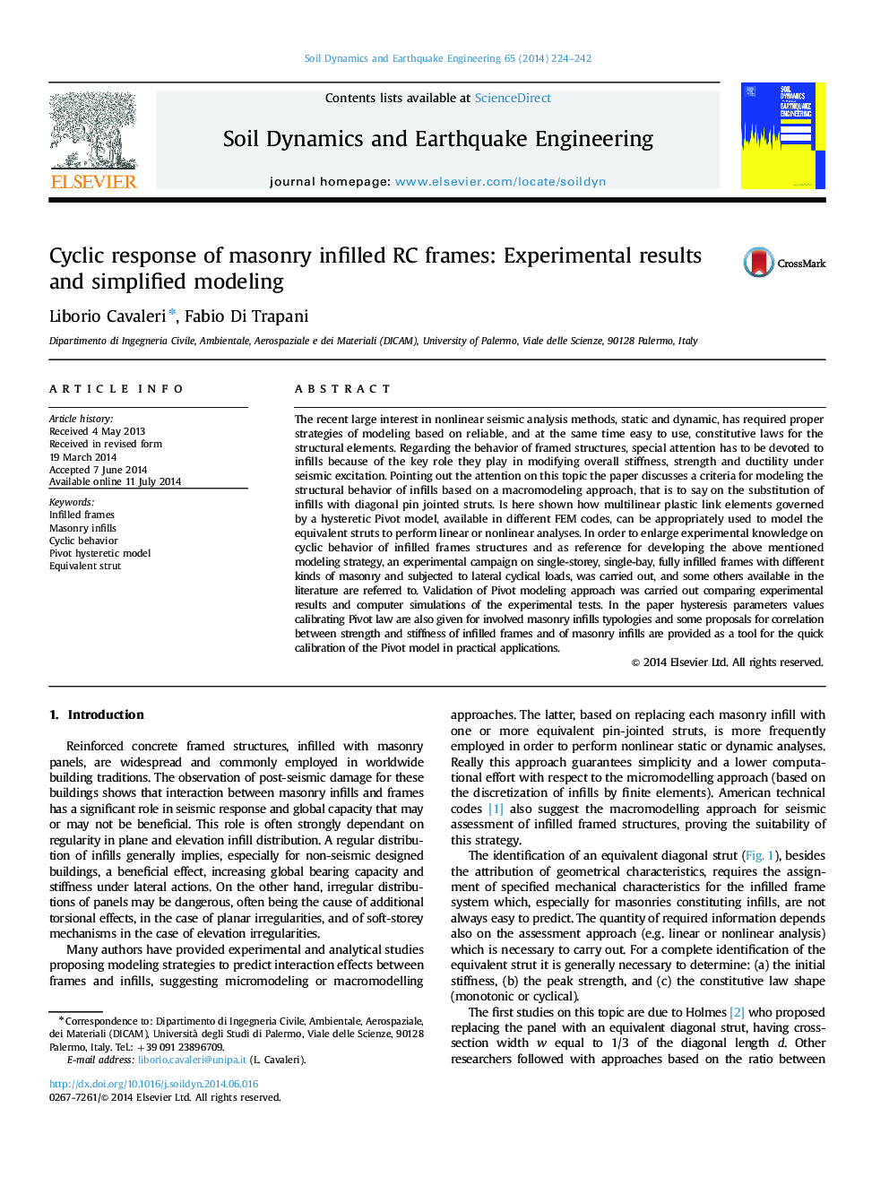 Cyclic response of masonry infilled RC frames: Experimental results and simplified modeling