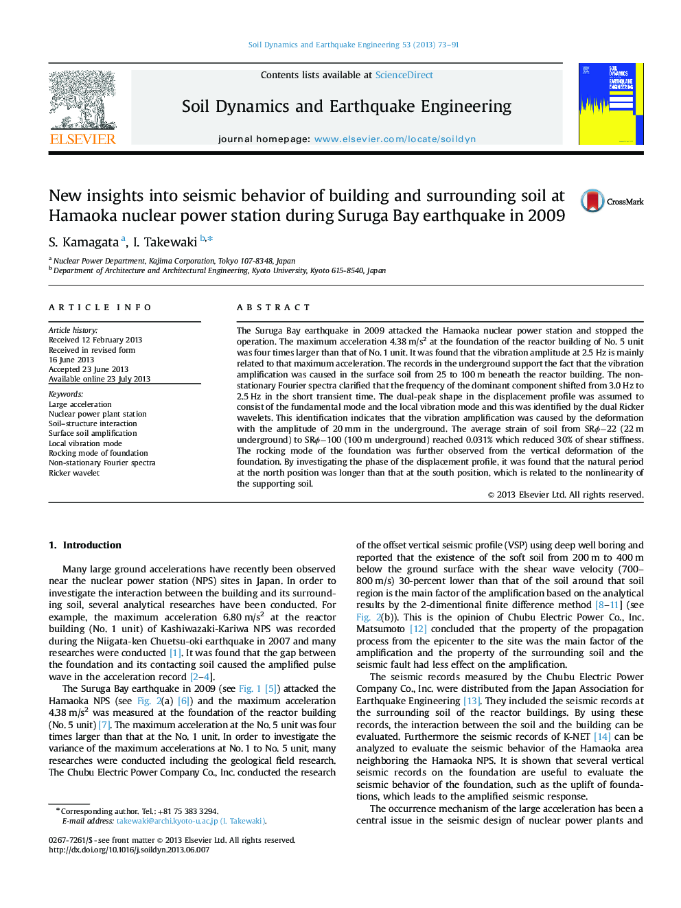 New insights into seismic behavior of building and surrounding soil at Hamaoka nuclear power station during Suruga Bay earthquake in 2009