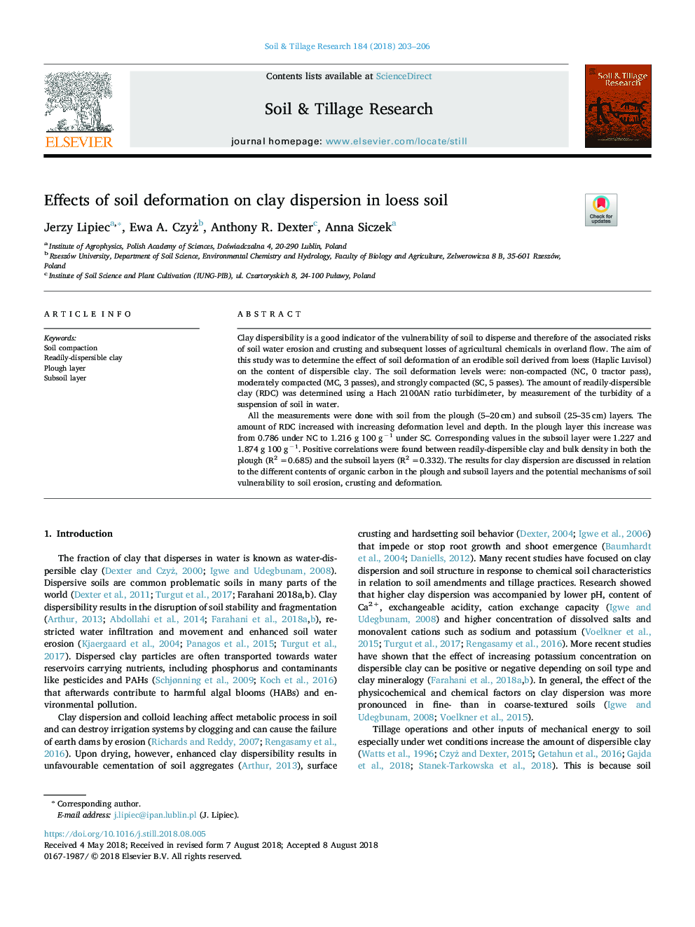 Effects of soil deformation on clay dispersion in loess soil