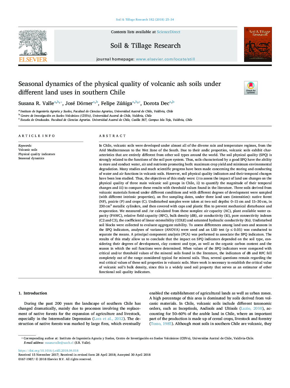 Seasonal dynamics of the physical quality of volcanic ash soils under different land uses in southern Chile