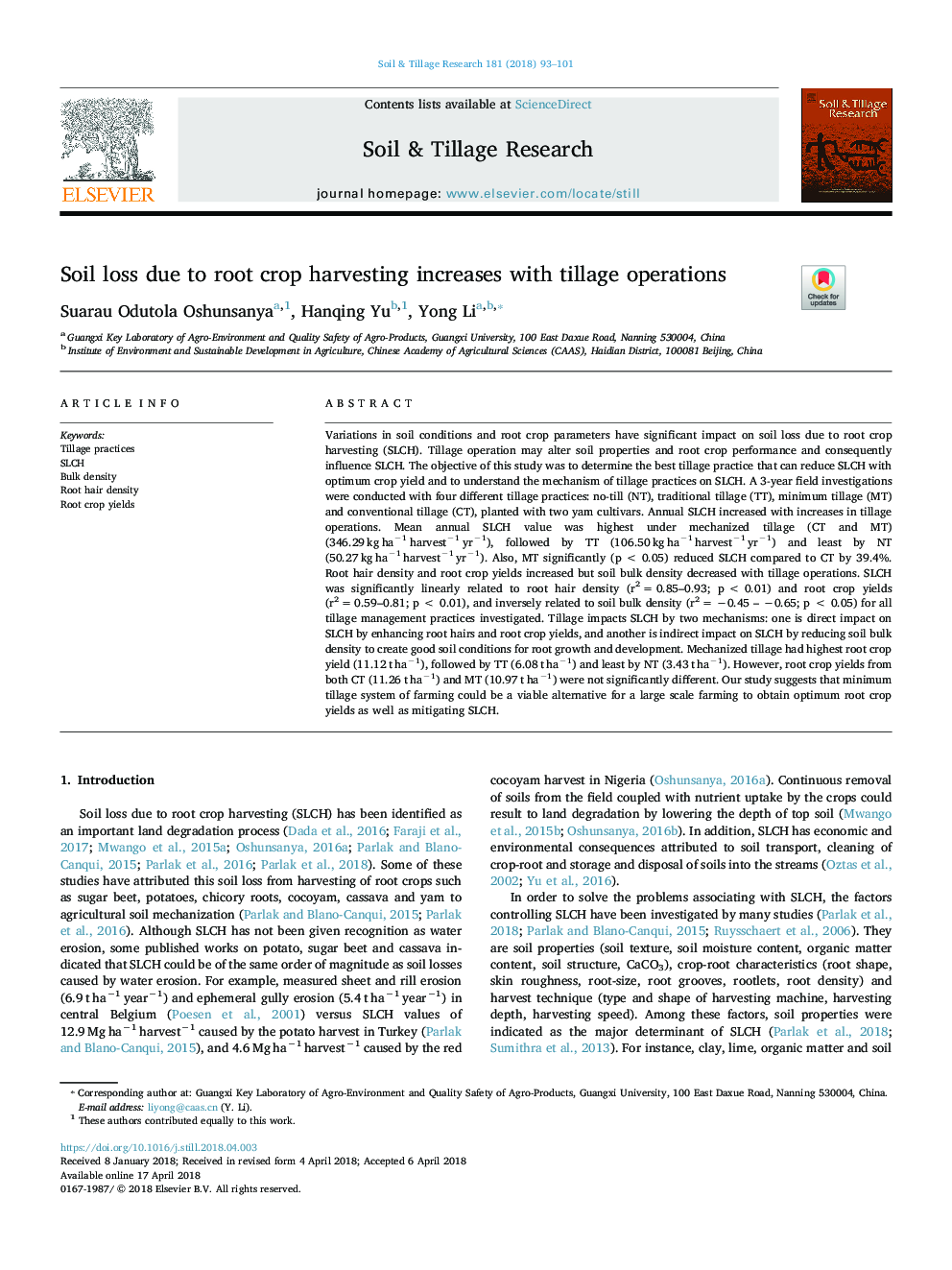 Soil loss due to root crop harvesting increases with tillage operations