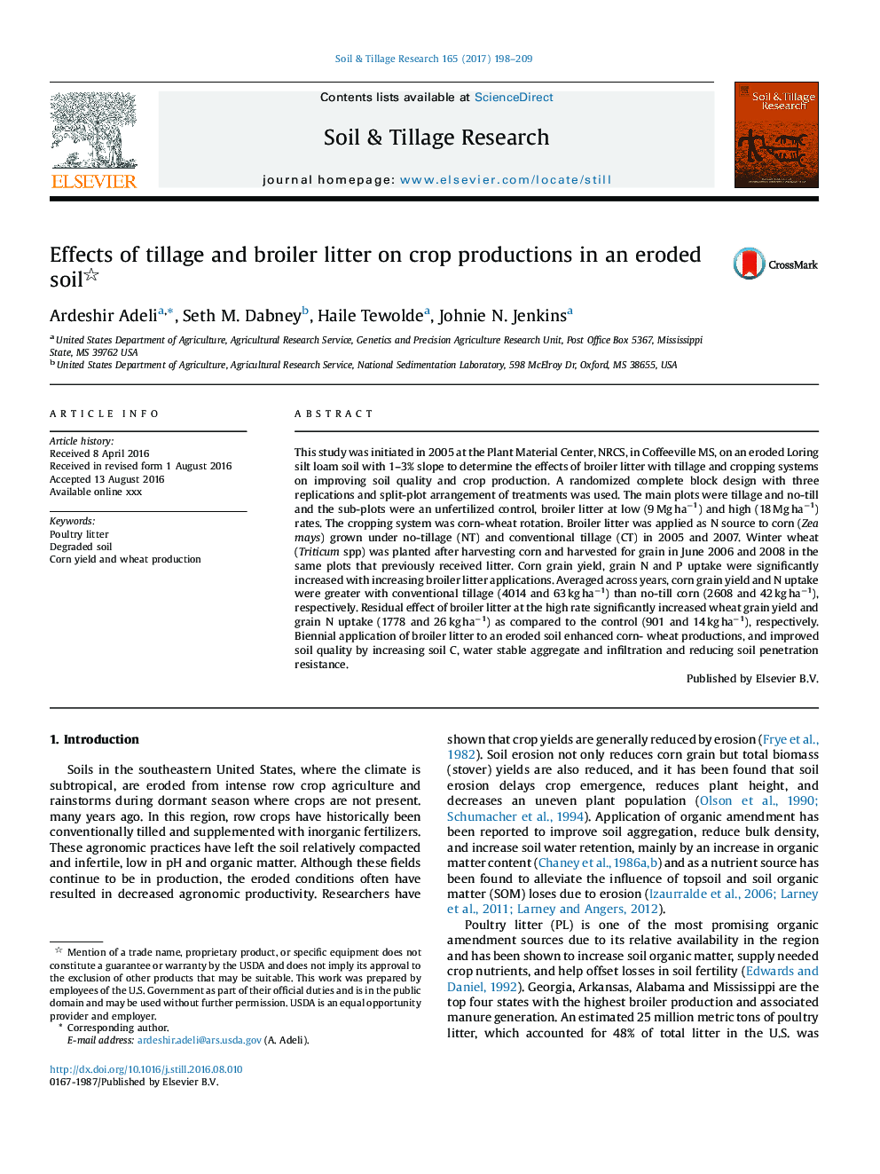 Effects of tillage and broiler litter on crop productions in an eroded soil