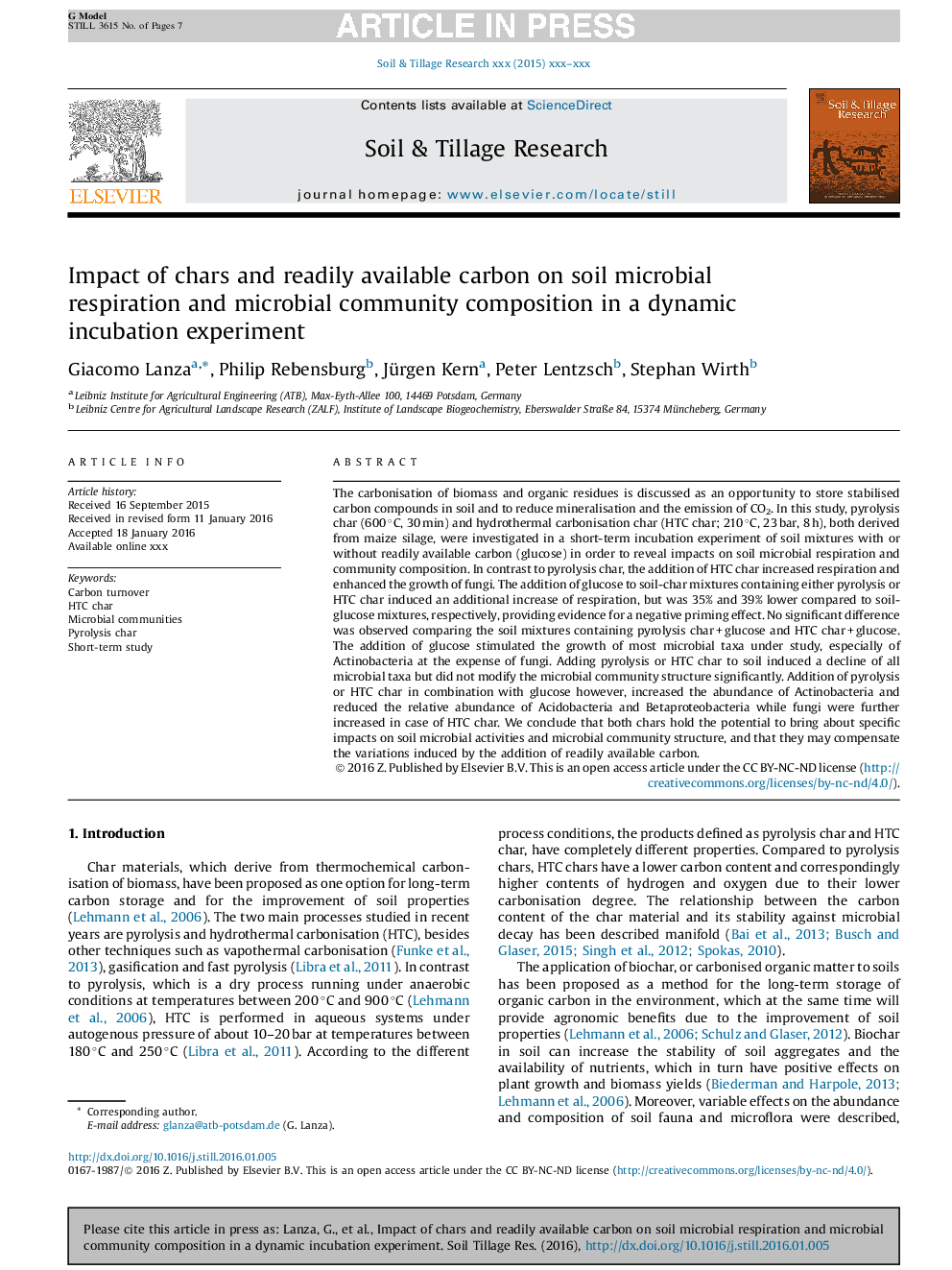 Impact of chars and readily available carbon on soil microbial respiration and microbial community composition in a dynamic incubation experiment