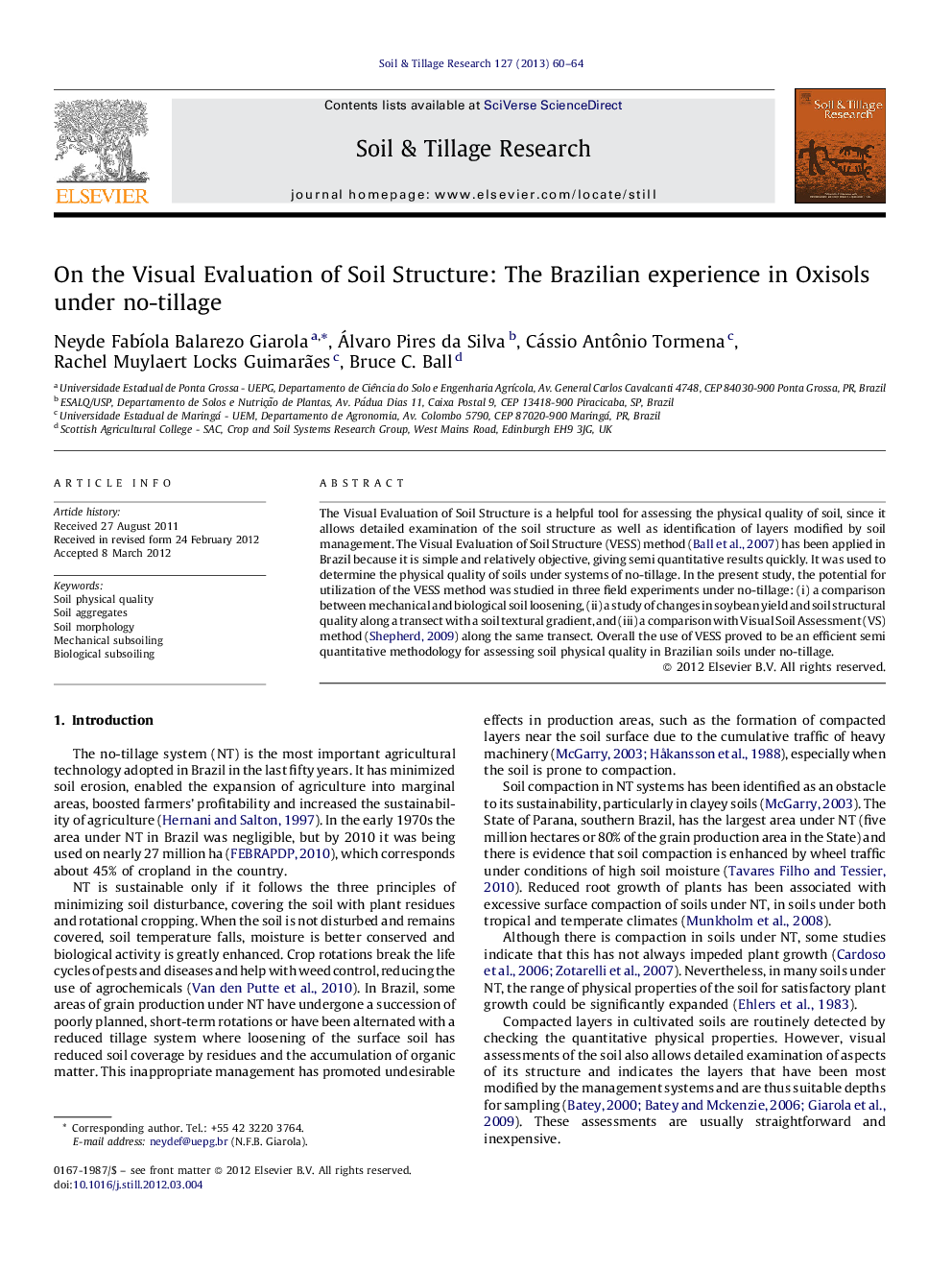 On the Visual Evaluation of Soil Structure: The Brazilian experience in Oxisols under no-tillage