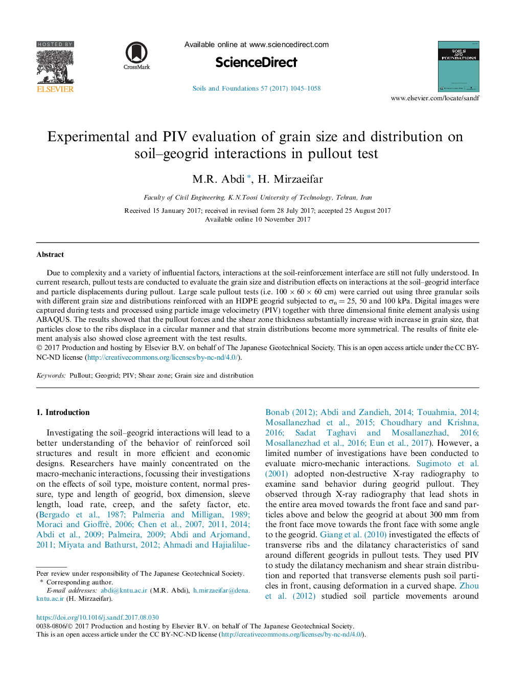 Experimental and PIV evaluation of grain size and distribution on soil-geogrid interactions in pullout test