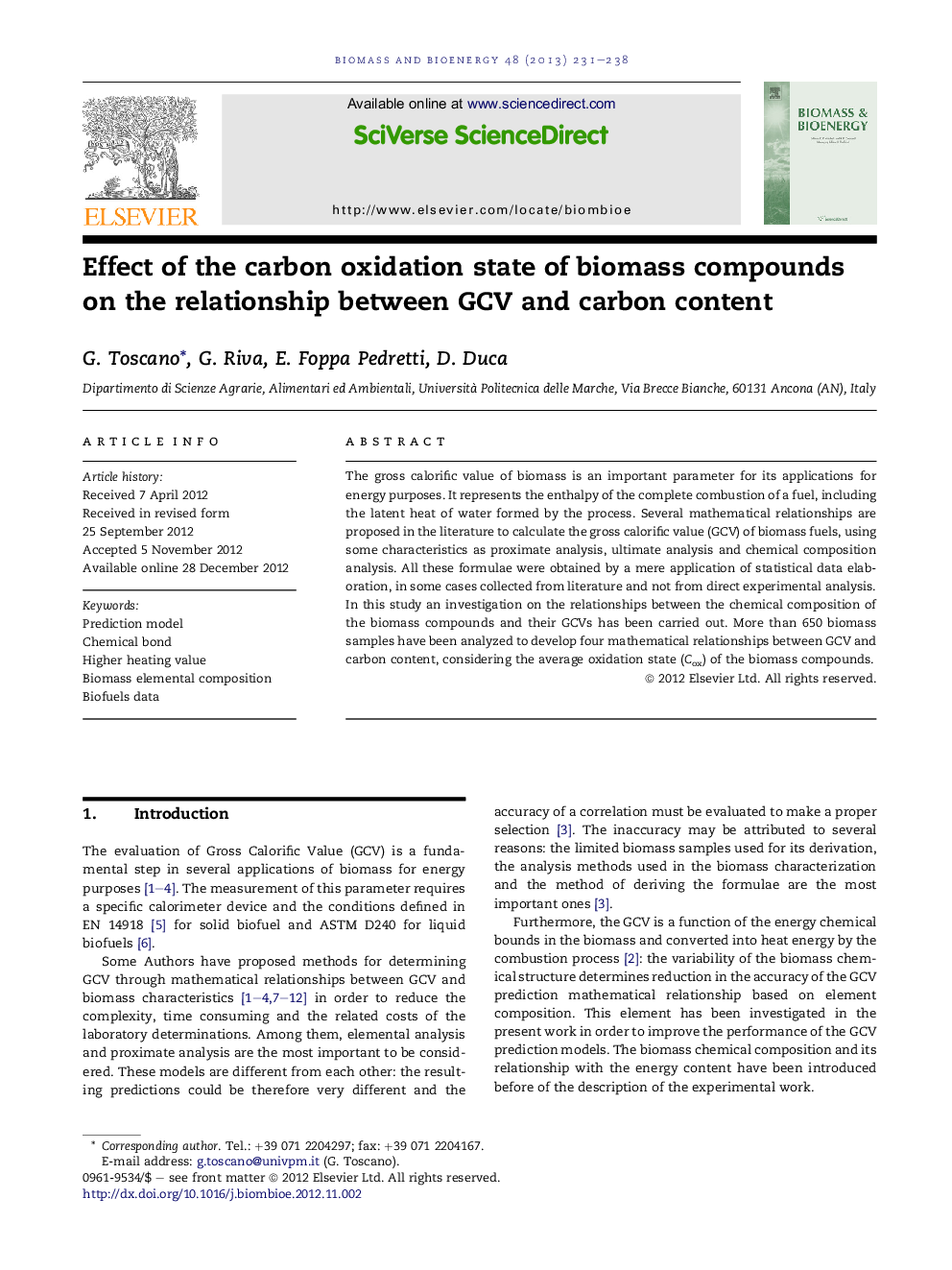 Effect of the carbon oxidation state of biomass compounds on the relationship between GCV and carbon content