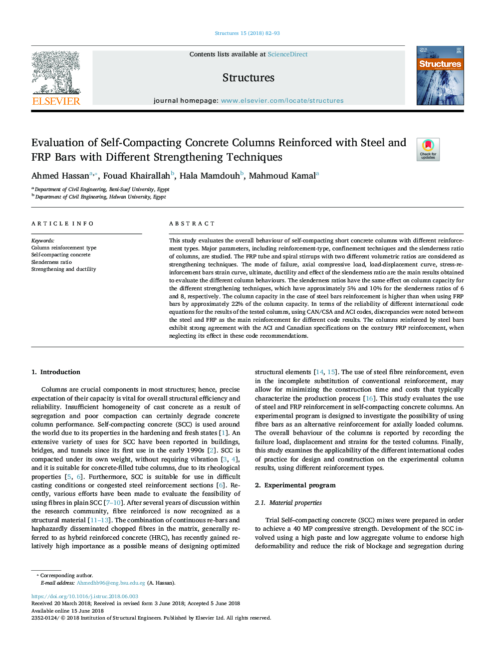 Evaluation of Self-Compacting Concrete Columns Reinforced with Steel and FRP Bars with Different Strengthening Techniques