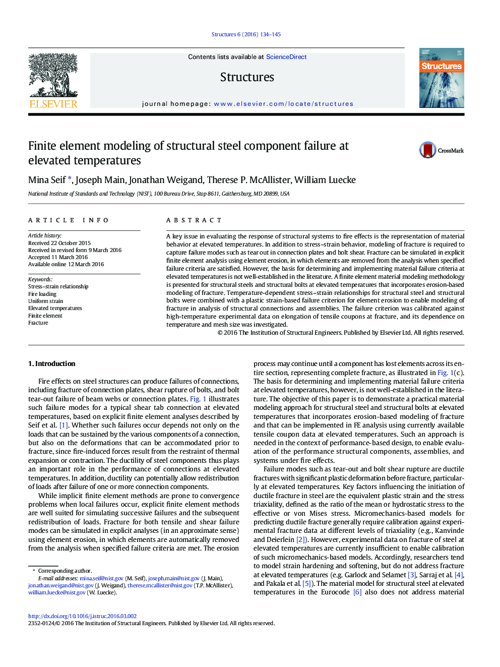 Finite element modeling of structural steel component failure at elevated temperatures