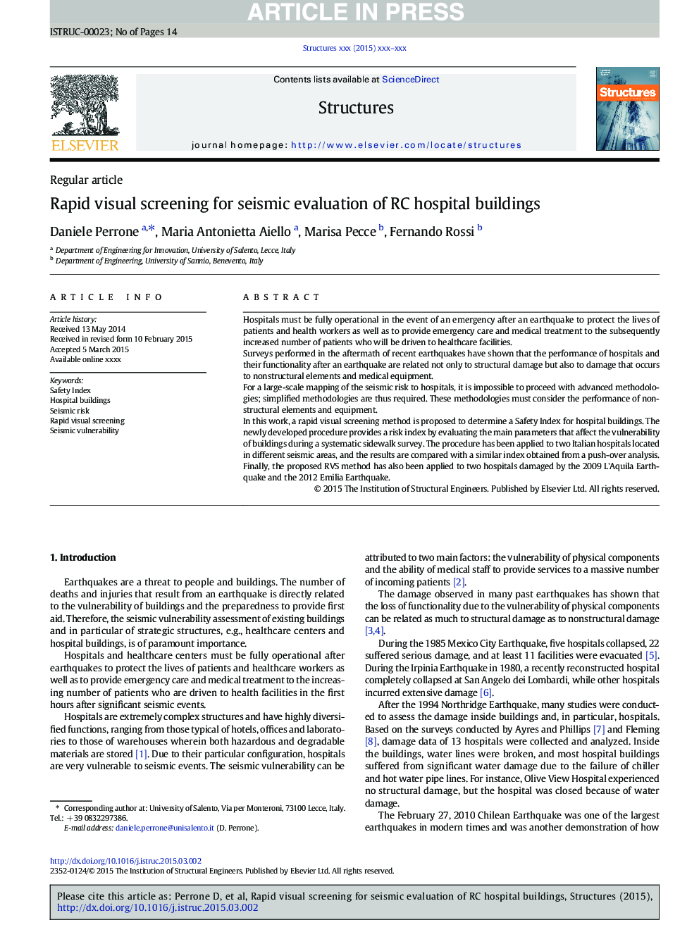 Rapid visual screening for seismic evaluation of RC hospital buildings