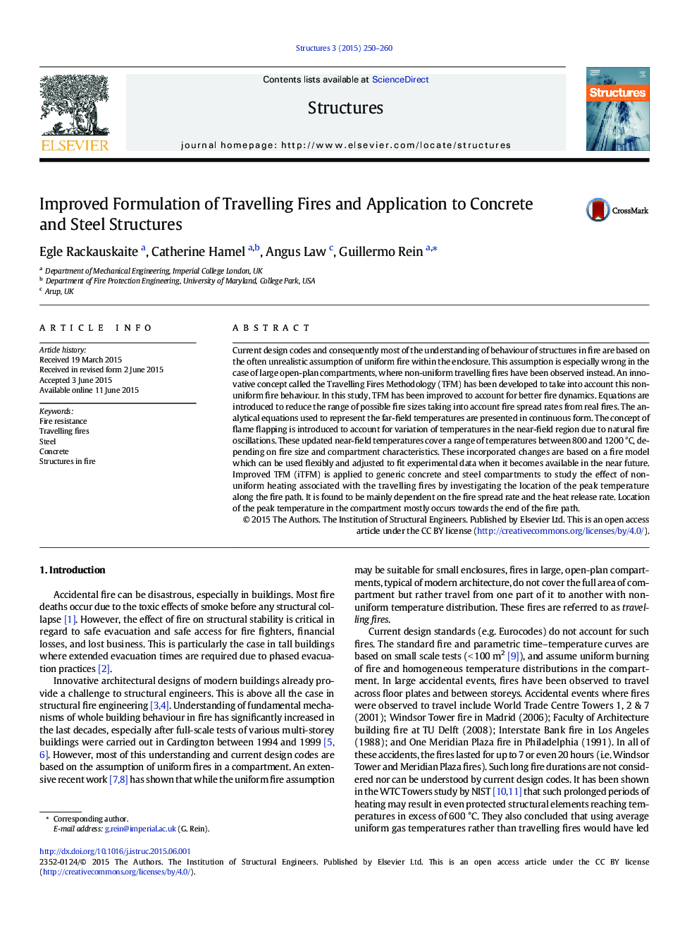 Improved Formulation of Travelling Fires and Application to Concrete and Steel Structures