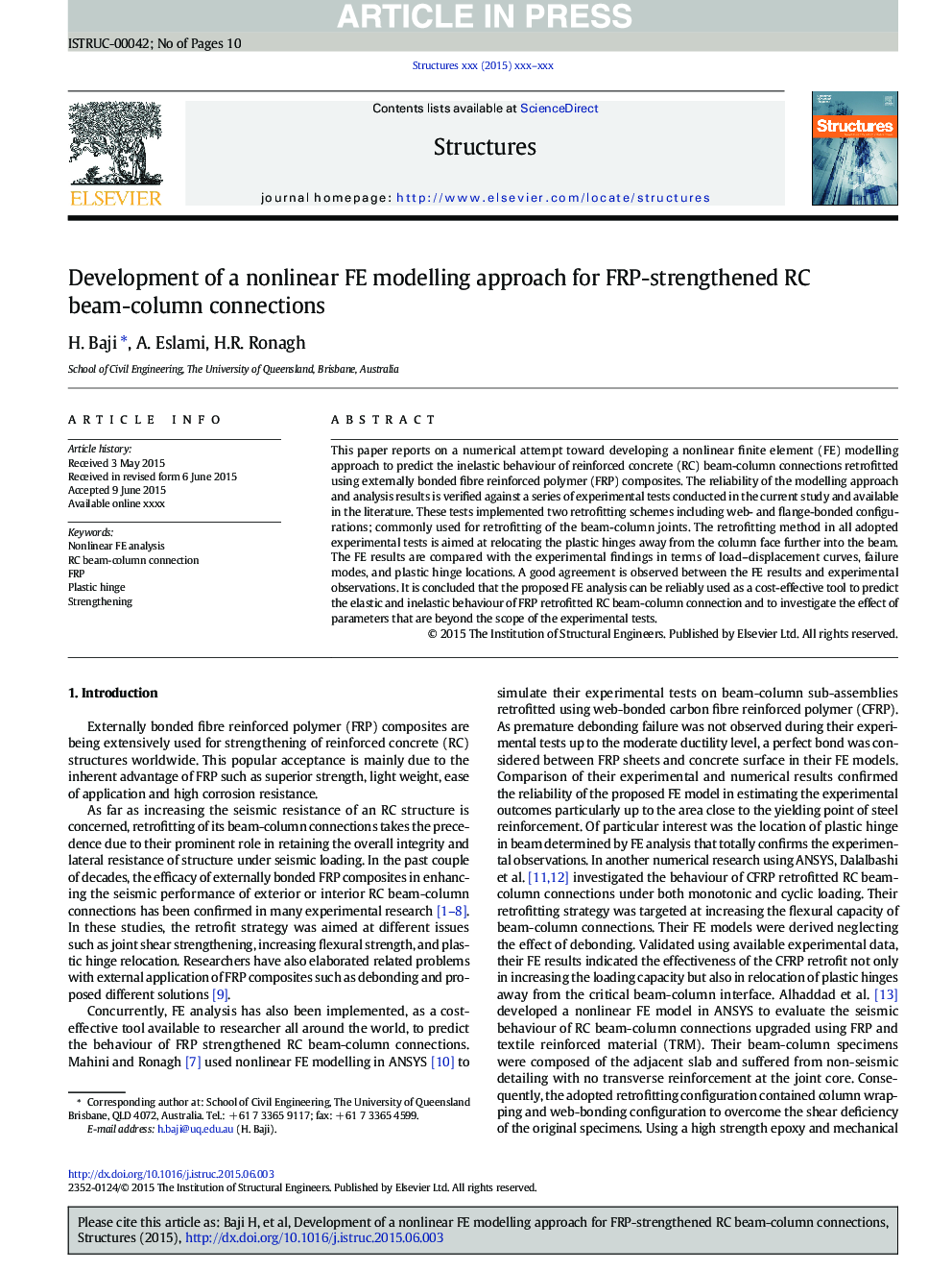 Development of a nonlinear FE modelling approach for FRP-strengthened RC beam-column connections