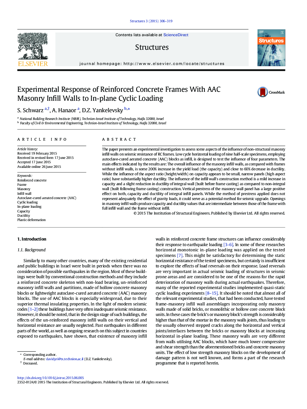 Experimental Response of Reinforced Concrete Frames With AAC Masonry Infill Walls to In-plane Cyclic Loading