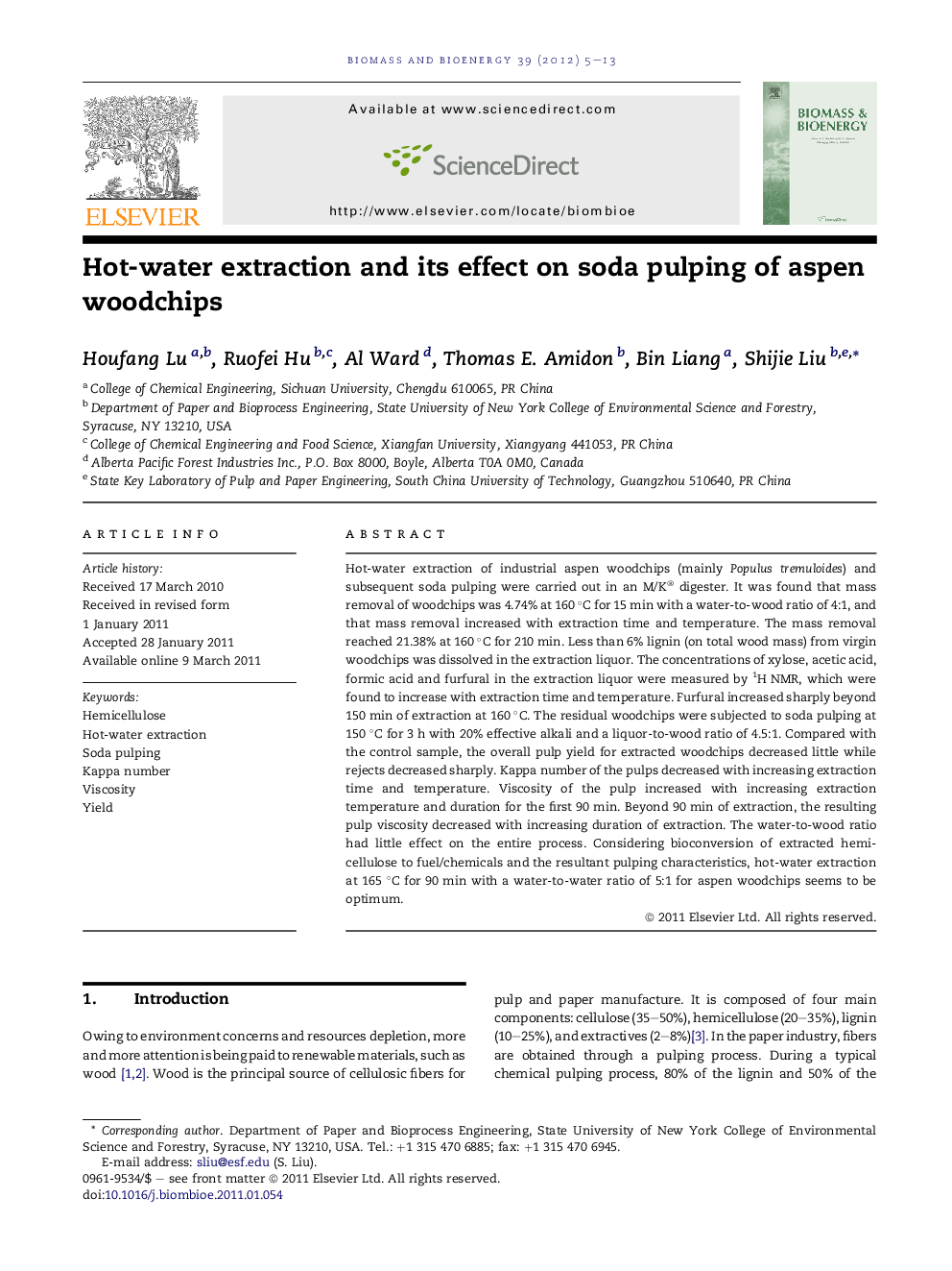 Hot-water extraction and its effect on soda pulping of aspen woodchips