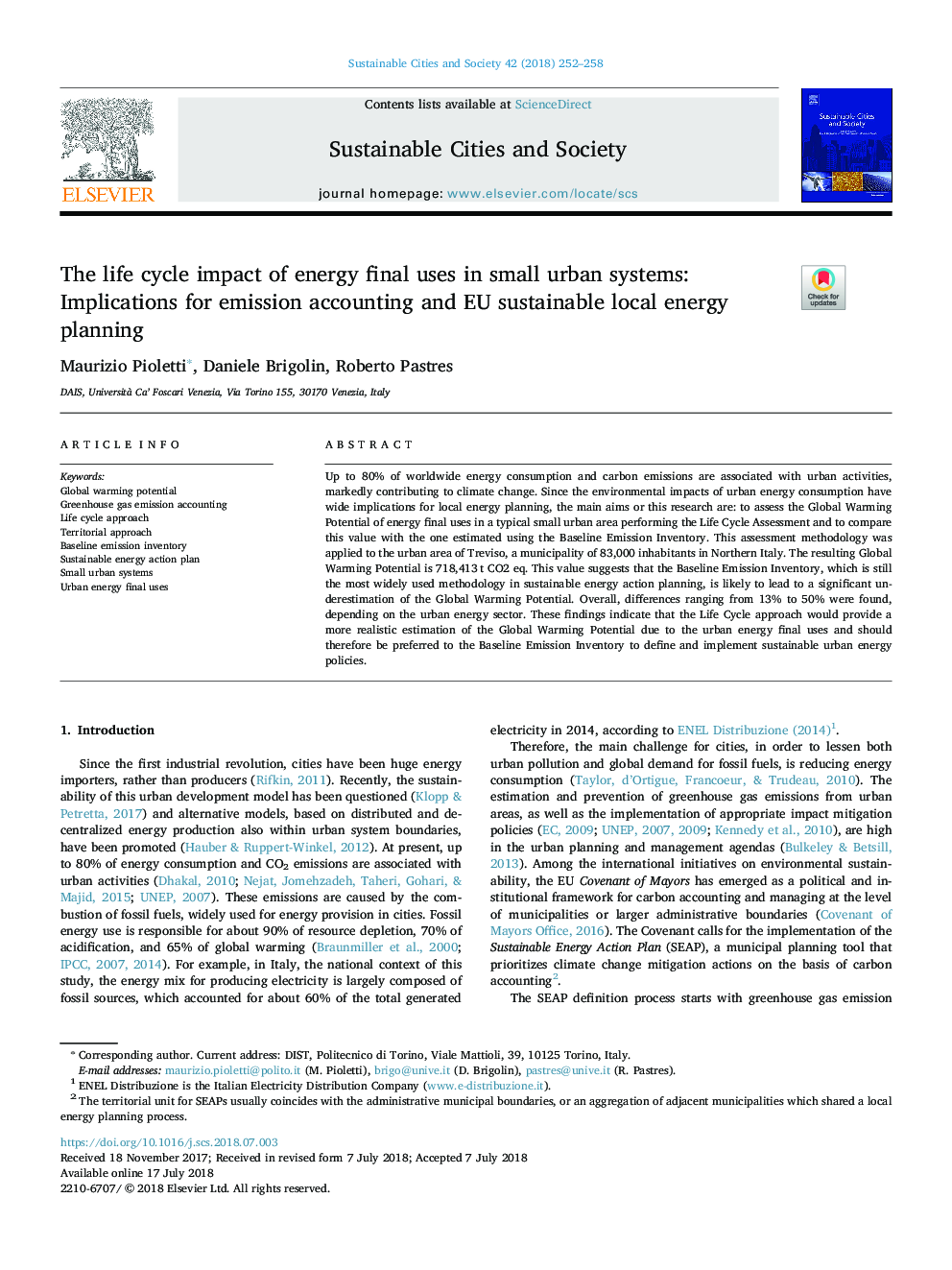 تأثیر چرخه عمر مصرف نهایی انرژی در سیستم های کوچک شهری: پیامدهای حسابداری انتشار و برنامه ریزی انرژی محلی اتحادیه اروپا 