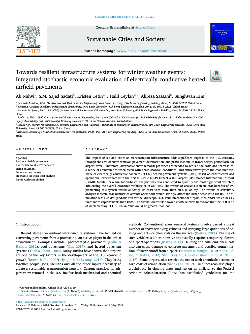 Towards resilient infrastructure systems for winter weather events: Integrated stochastic economic evaluation of electrically conductive heated airfield pavements