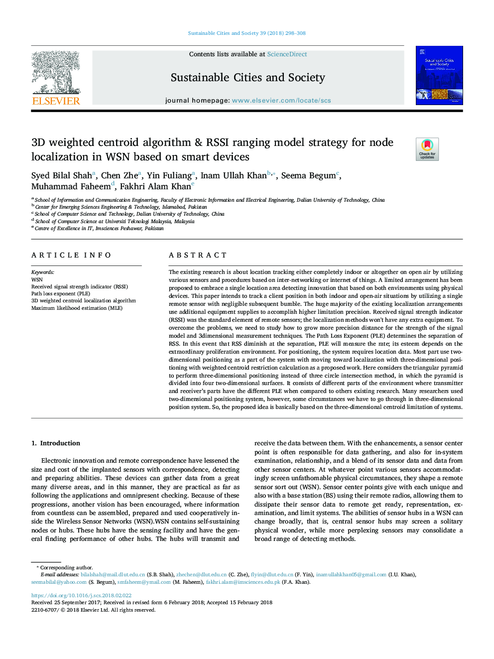 3D weighted centroid algorithm & RSSI ranging model strategy for node localization in WSN based on smart devices