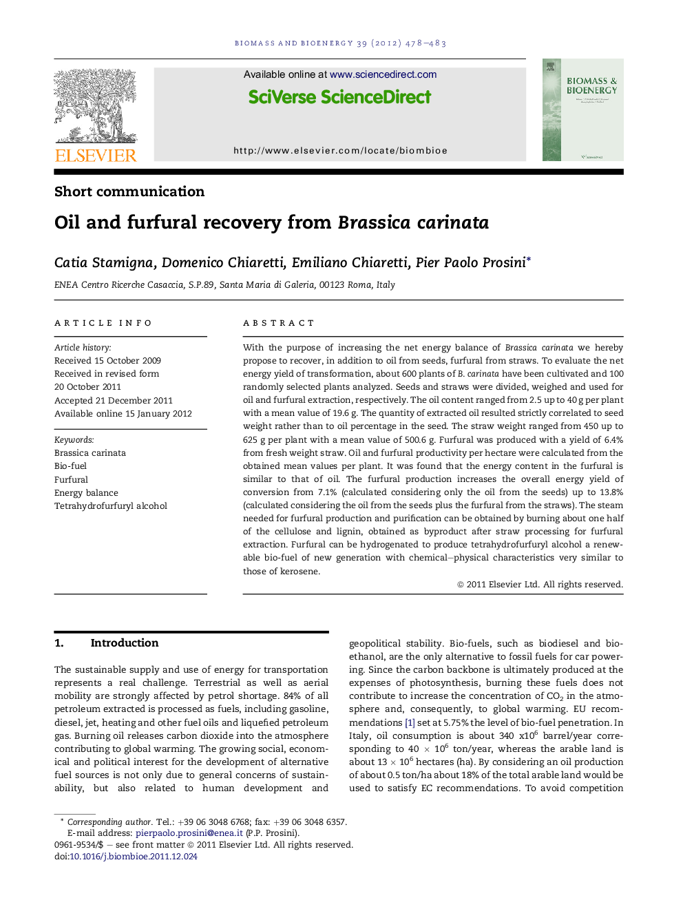 Oil and furfural recovery from Brassica carinata