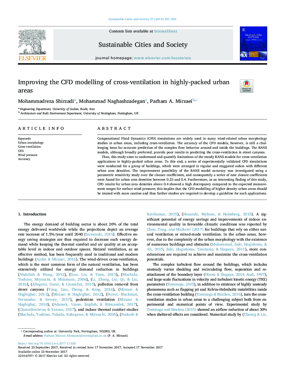 Improving the CFD modelling of cross-ventilation in highly-packed urban areas