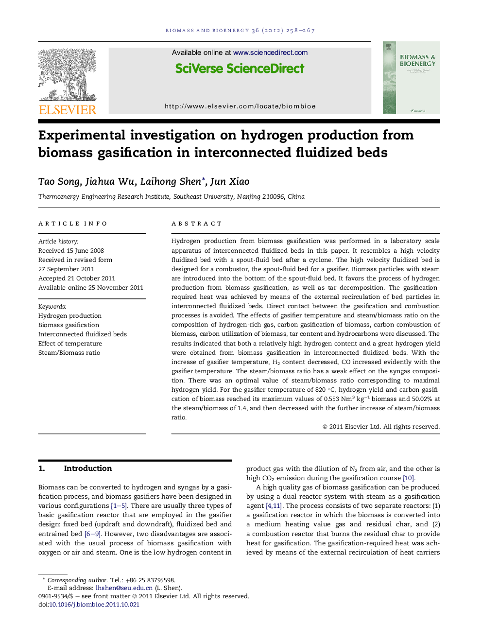 Experimental investigation on hydrogen production from biomass gasification in interconnected fluidized beds