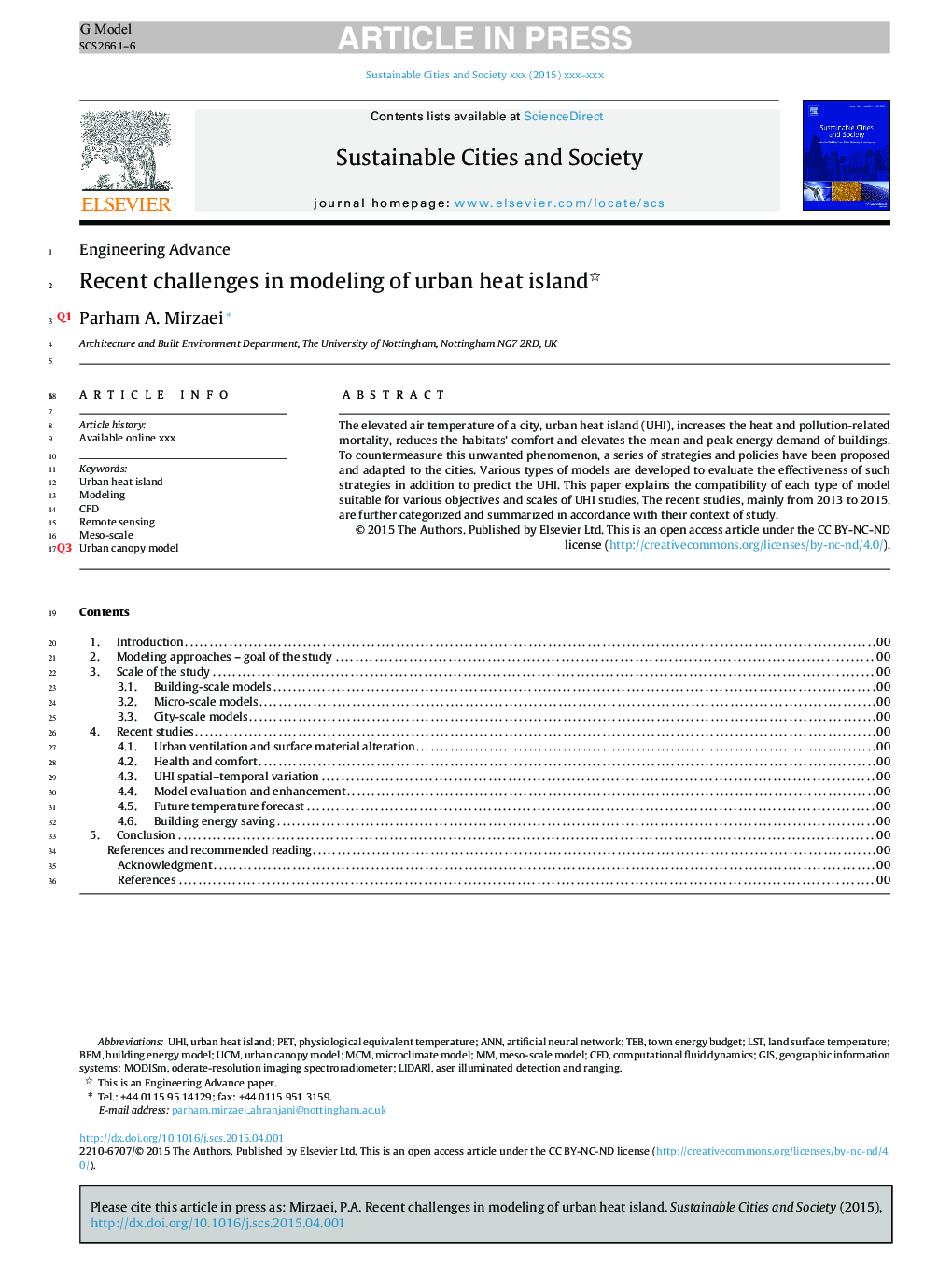 Recent challenges in modeling of urban heat island