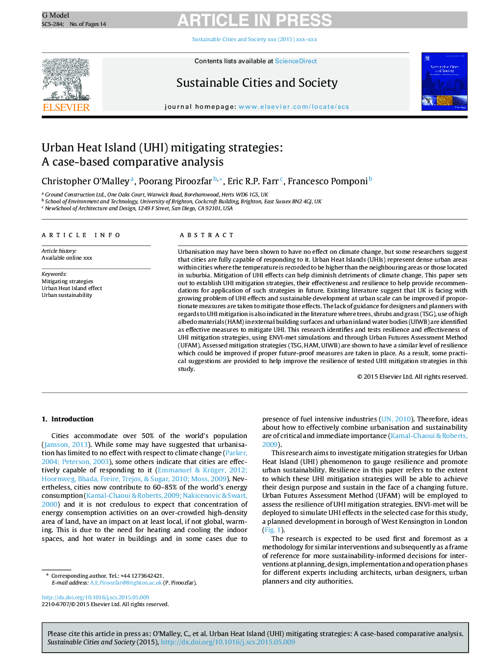 Urban Heat Island (UHI) mitigating strategies: A case-based comparative analysis