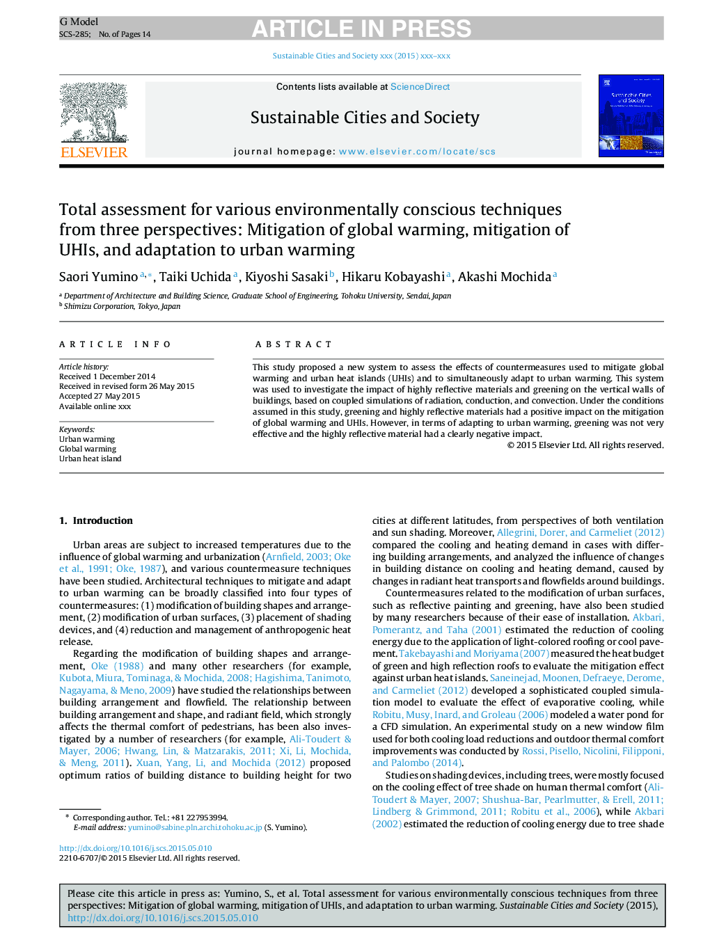 Total assessment for various environmentally conscious techniques from three perspectives: Mitigation of global warming, mitigation of UHIs, and adaptation to urban warming