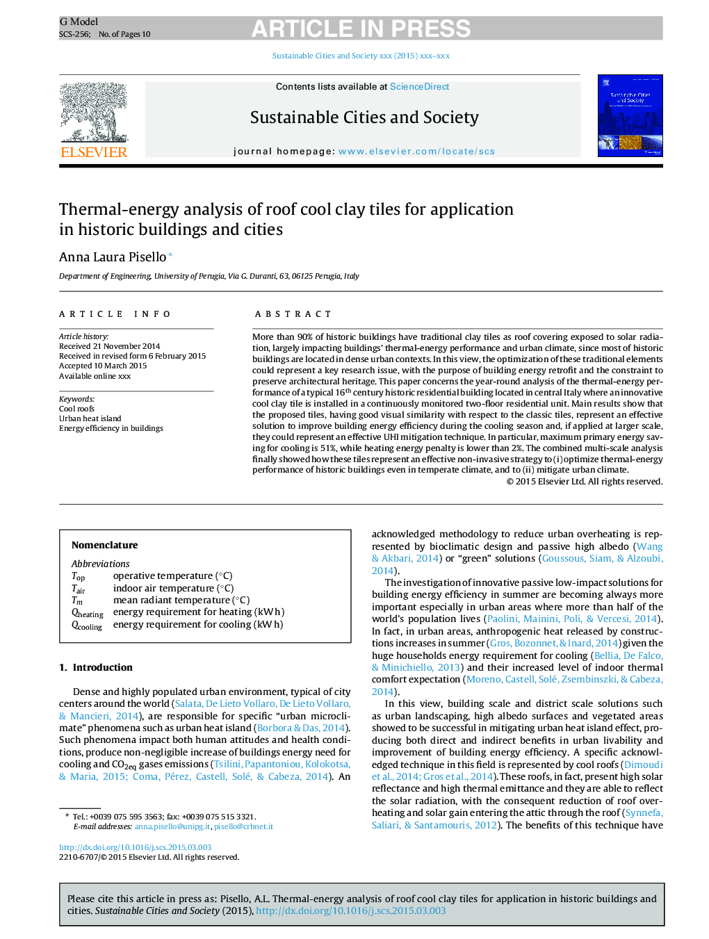 Thermal-energy analysis of roof cool clay tiles for application in historic buildings and cities