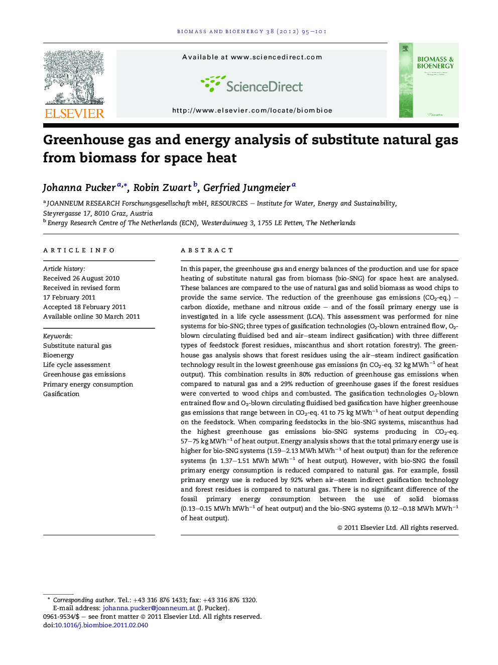 Greenhouse gas and energy analysis of substitute natural gas from biomass for space heat