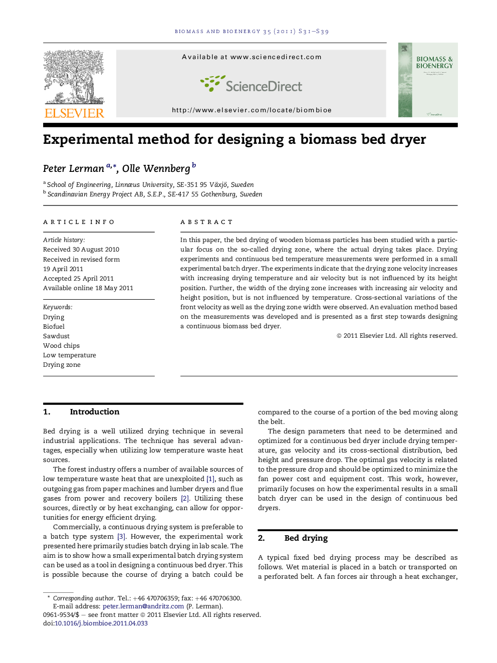 Experimental method for designing a biomass bed dryer