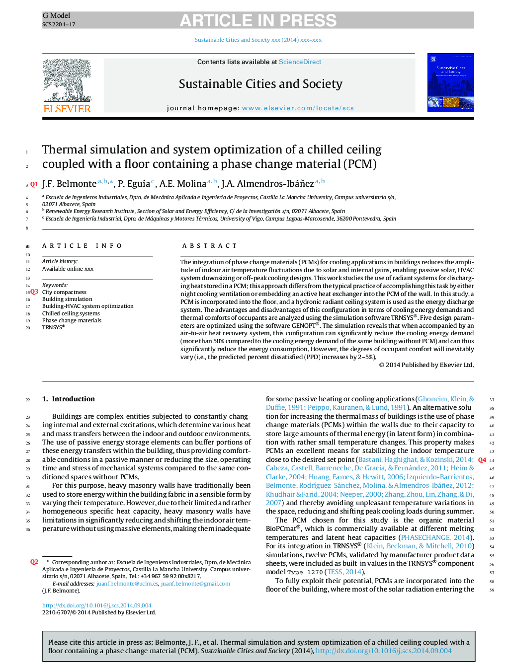 Thermal simulation and system optimization of a chilled ceiling coupled with a floor containing a phase change material (PCM)