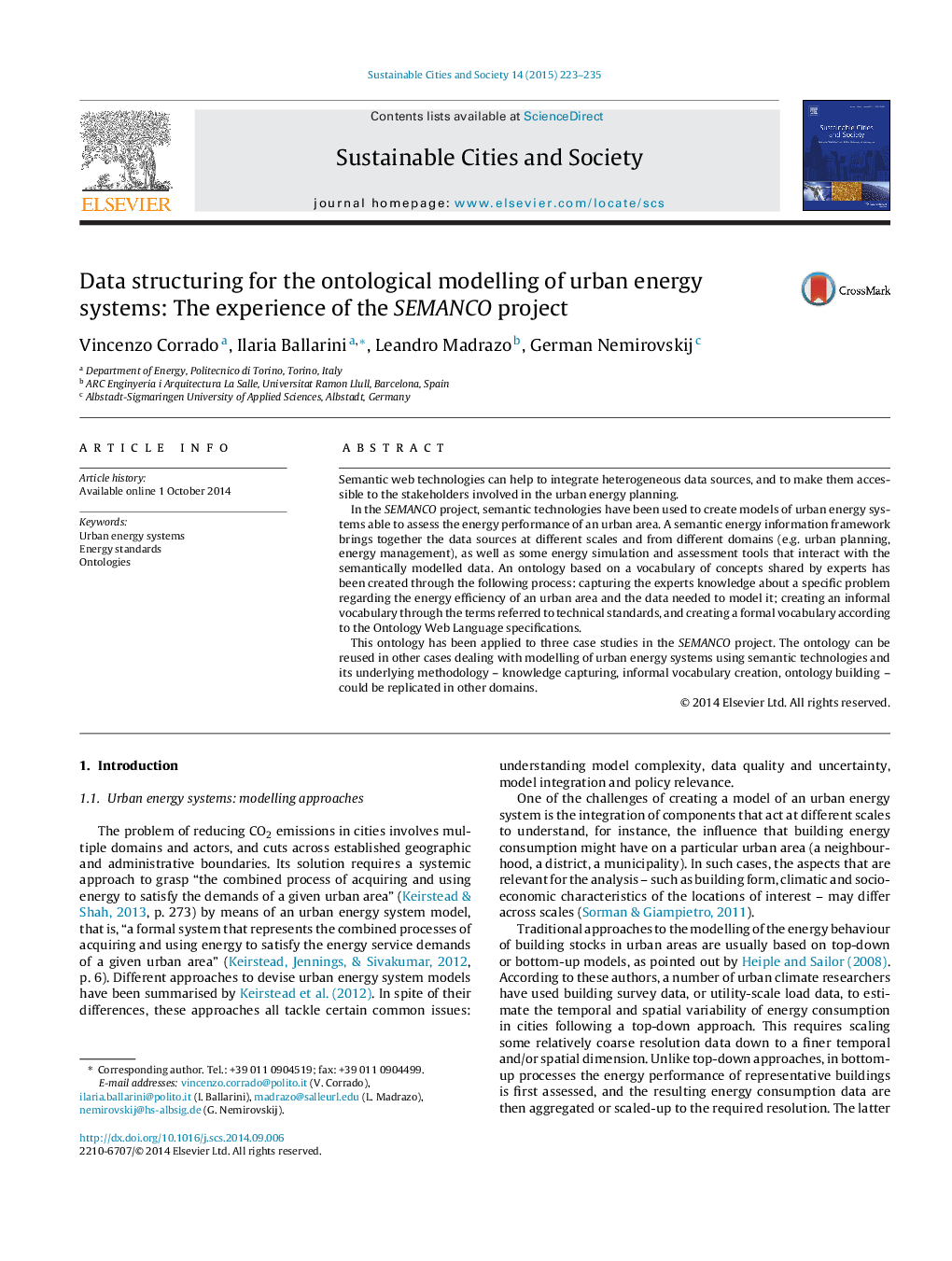 Data structuring for the ontological modelling of urban energy systems: The experience of the SEMANCO project