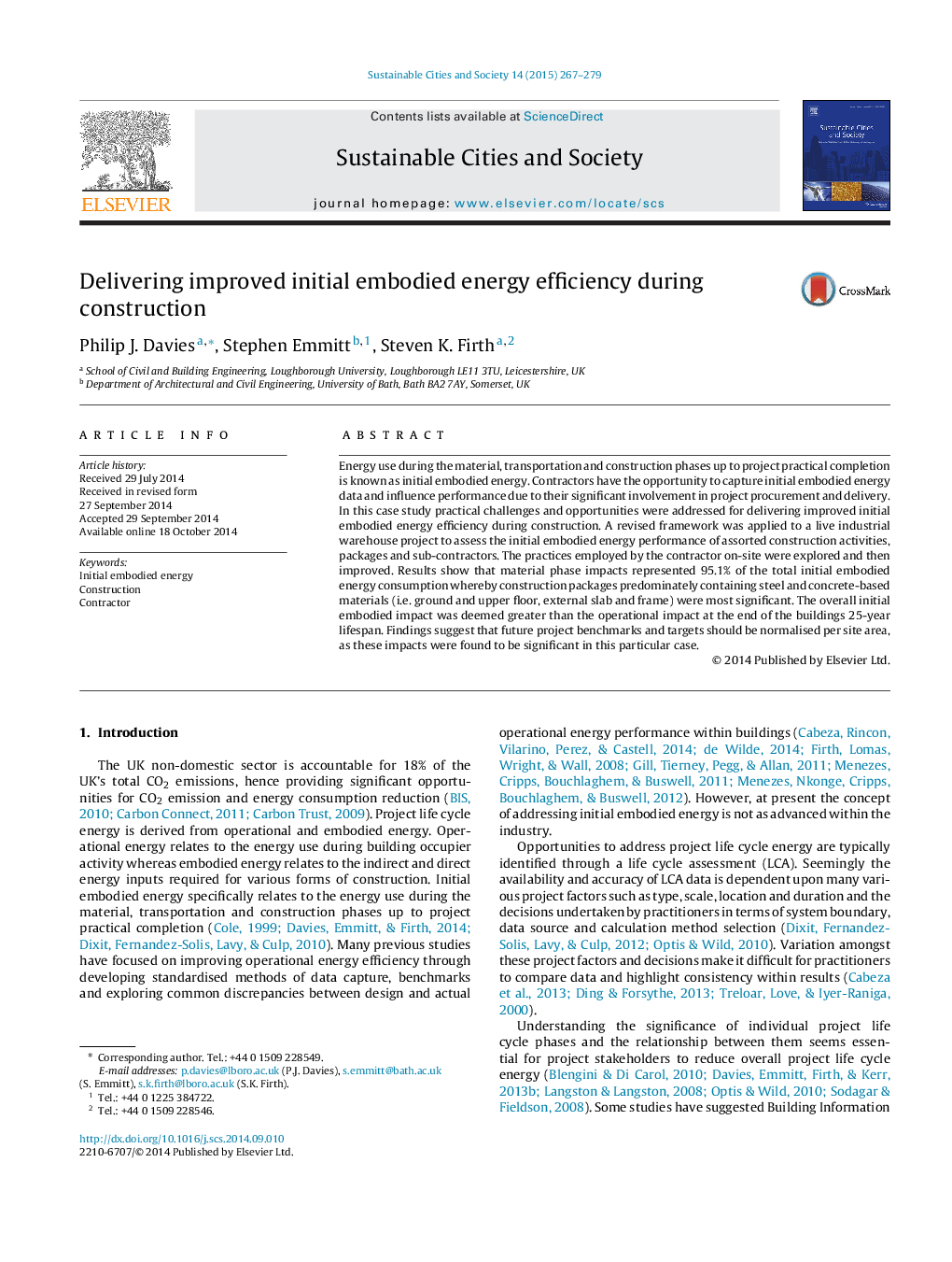 Delivering improved initial embodied energy efficiency during construction