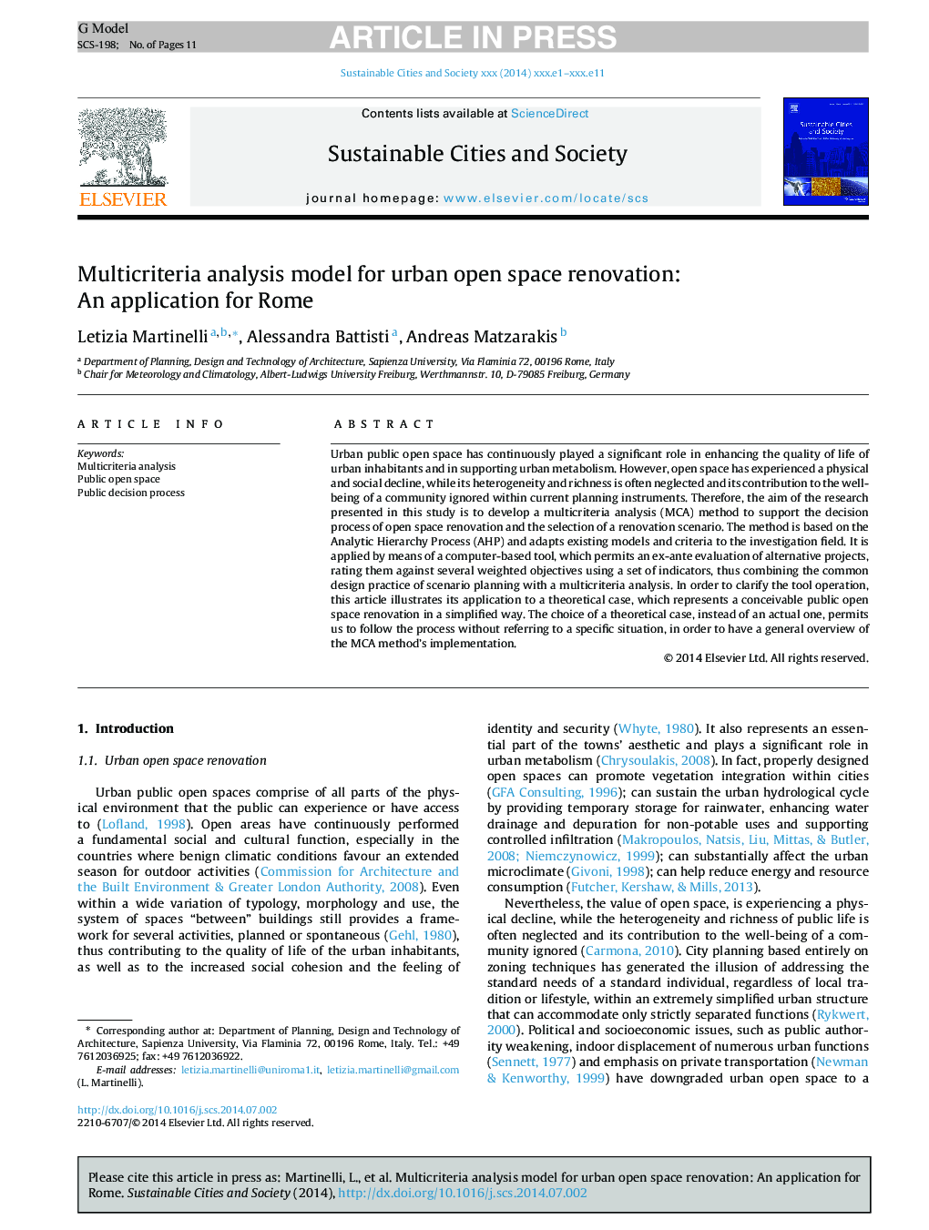 Multicriteria analysis model for urban open space renovation: An application for Rome