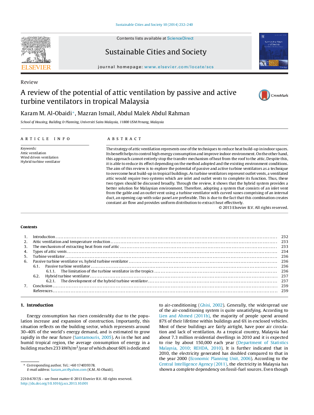 A review of the potential of attic ventilation by passive and active turbine ventilators in tropical Malaysia