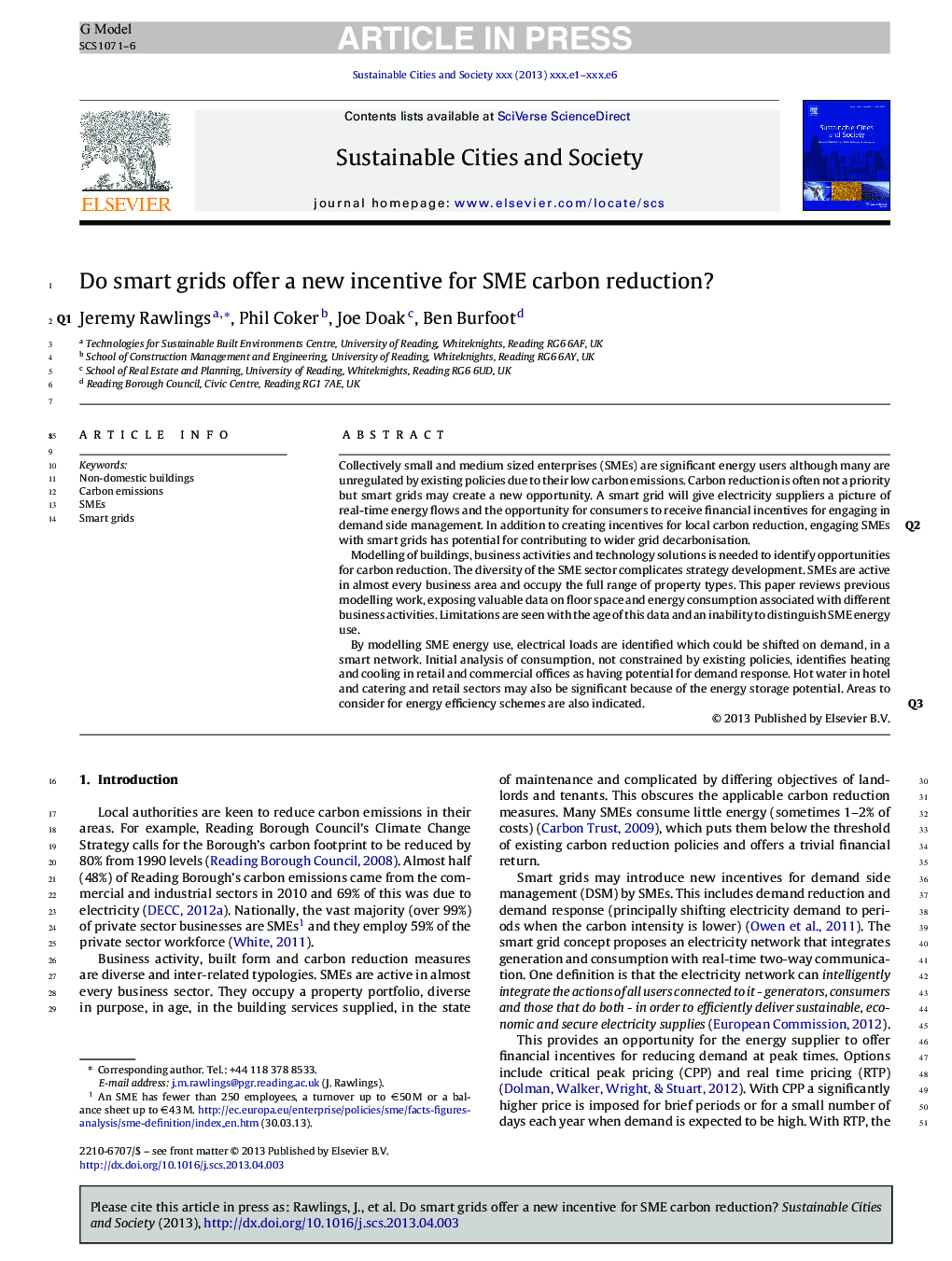 Do smart grids offer a new incentive for SME carbon reduction?