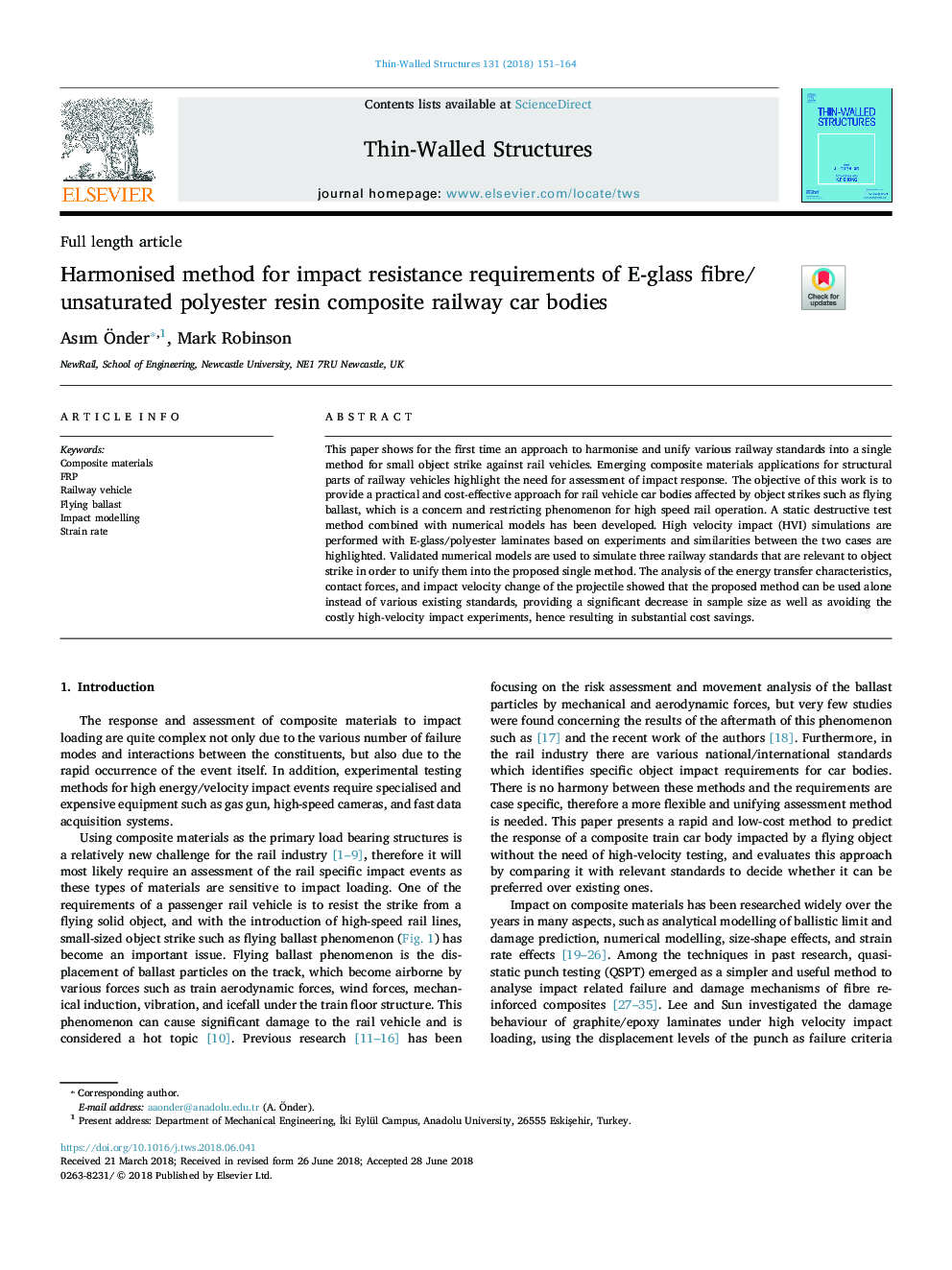 Harmonised method for impact resistance requirements of E-glass fibre/unsaturated polyester resin composite railway car bodies