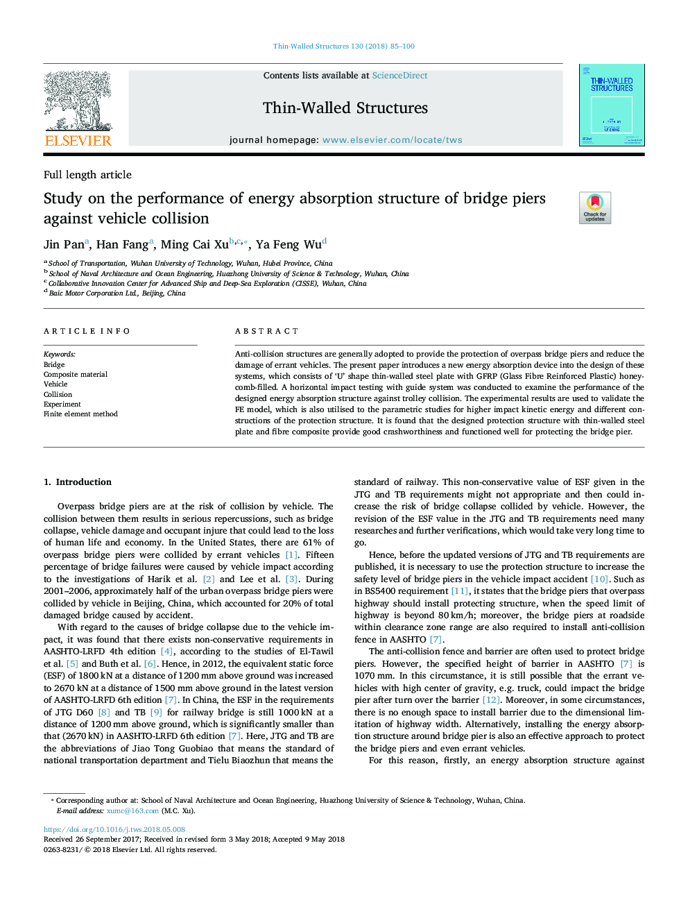 Study on the performance of energy absorption structure of bridge piers against vehicle collision