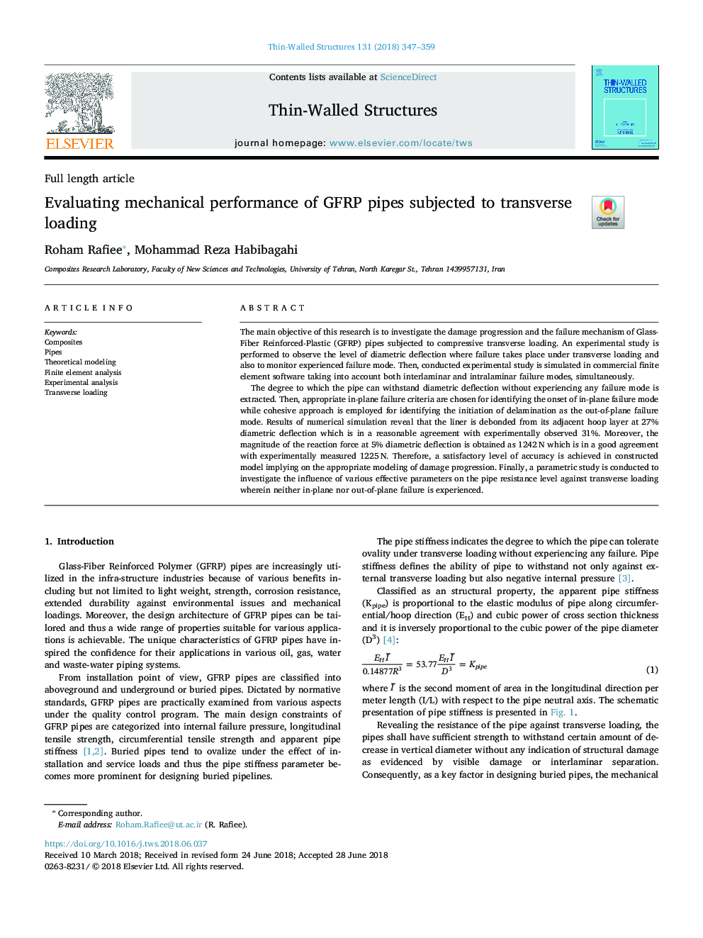 Evaluating mechanical performance of GFRP pipes subjected to transverse loading