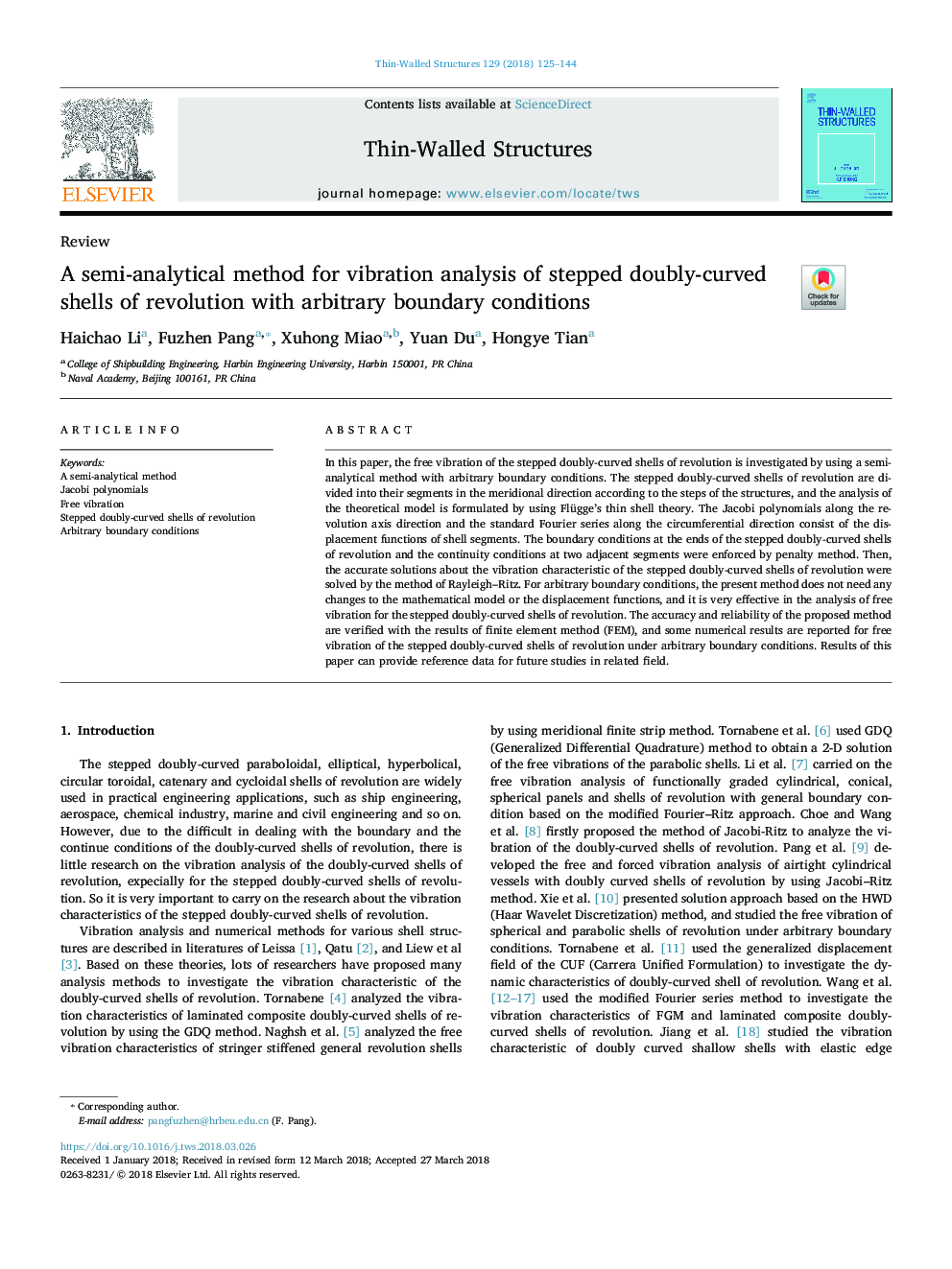 A semi-analytical method for vibration analysis of stepped doubly-curved shells of revolution with arbitrary boundary conditions