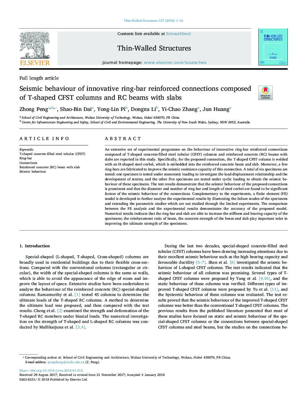 Seismic behaviour of innovative ring-bar reinforced connections composed of T-shaped CFST columns and RC beams with slabs