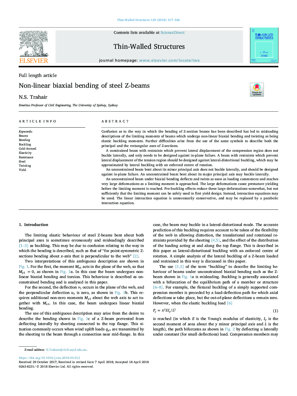 Non-linear biaxial bending of steel Z-beams