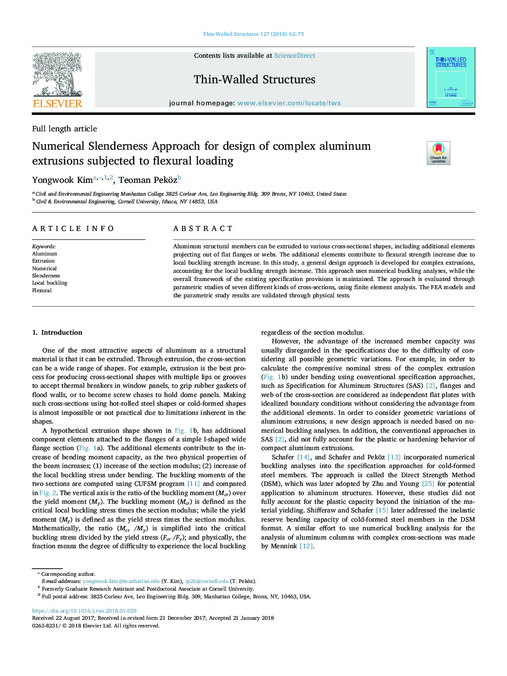 NumericalÂ Slenderness Approach for design of complex aluminum extrusions subjected to flexural loading