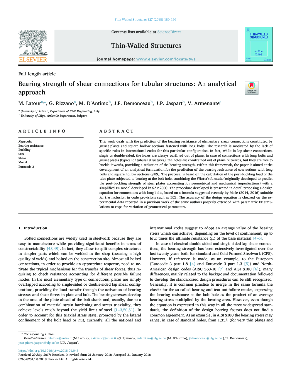 Bearing strength of shear connections for tubular structures: An analytical approach