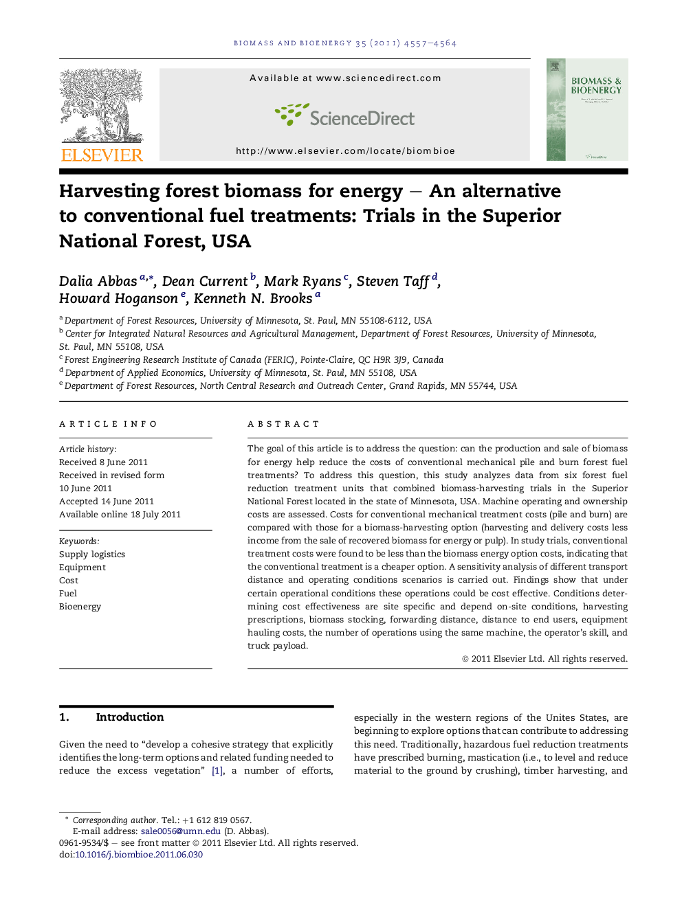 Harvesting forest biomass for energy – An alternative to conventional fuel treatments: Trials in the Superior National Forest, USA