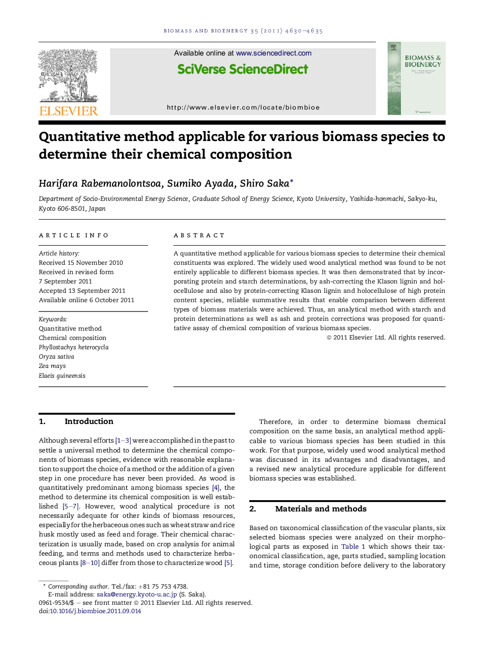 Quantitative method applicable for various biomass species to determine their chemical composition