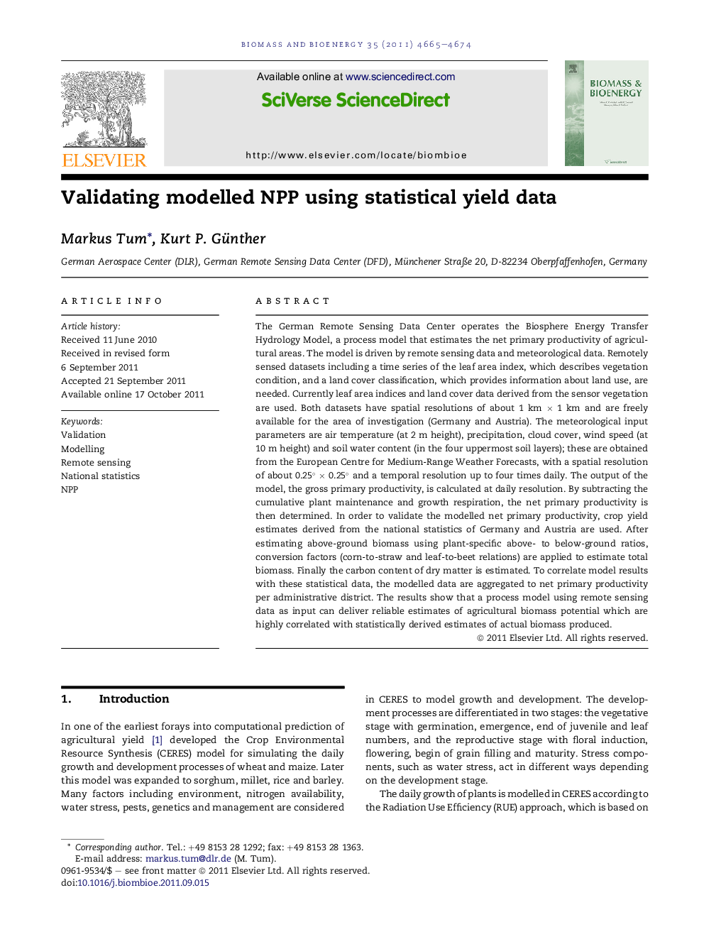 Validating modelled NPP using statistical yield data