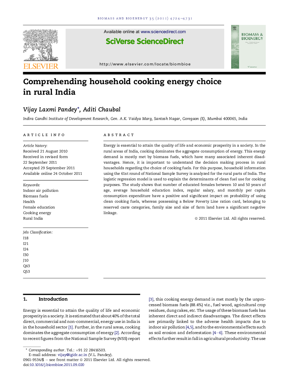 Comprehending household cooking energy choice in rural India