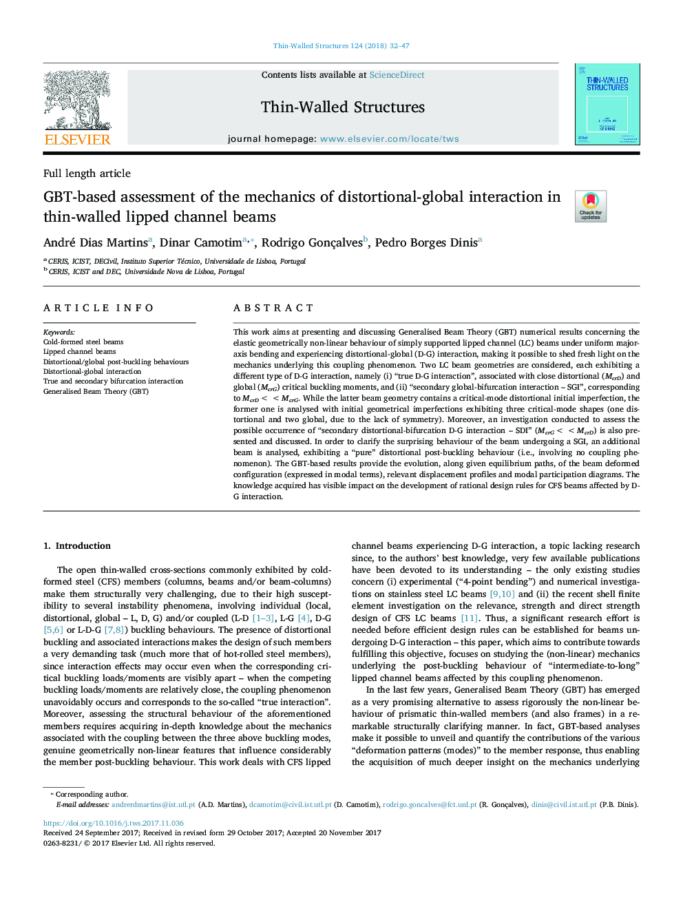 GBT-based assessment of the mechanics of distortional-global interaction in thin-walled lipped channel beams