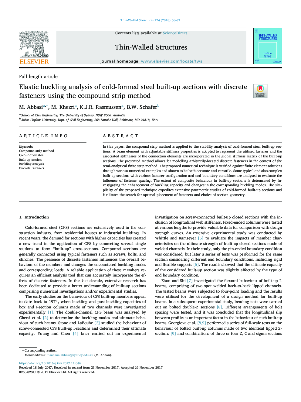 Elastic buckling analysis of cold-formed steel built-up sections with discrete fasteners using the compound strip method