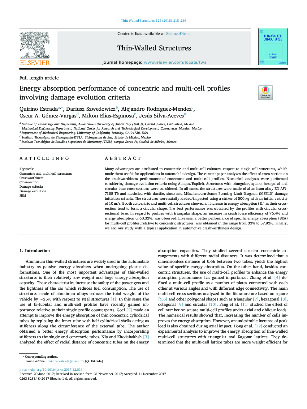 Energy absorption performance of concentric and multi-cell profiles involving damage evolution criteria